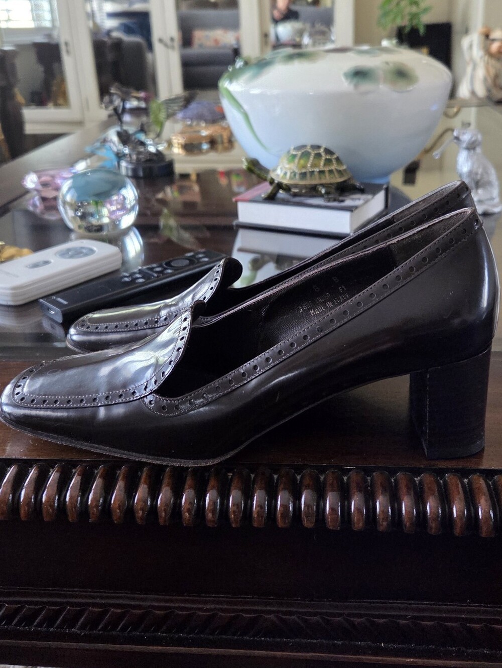 Coach Brown Leather Mid Block Heel Loafers